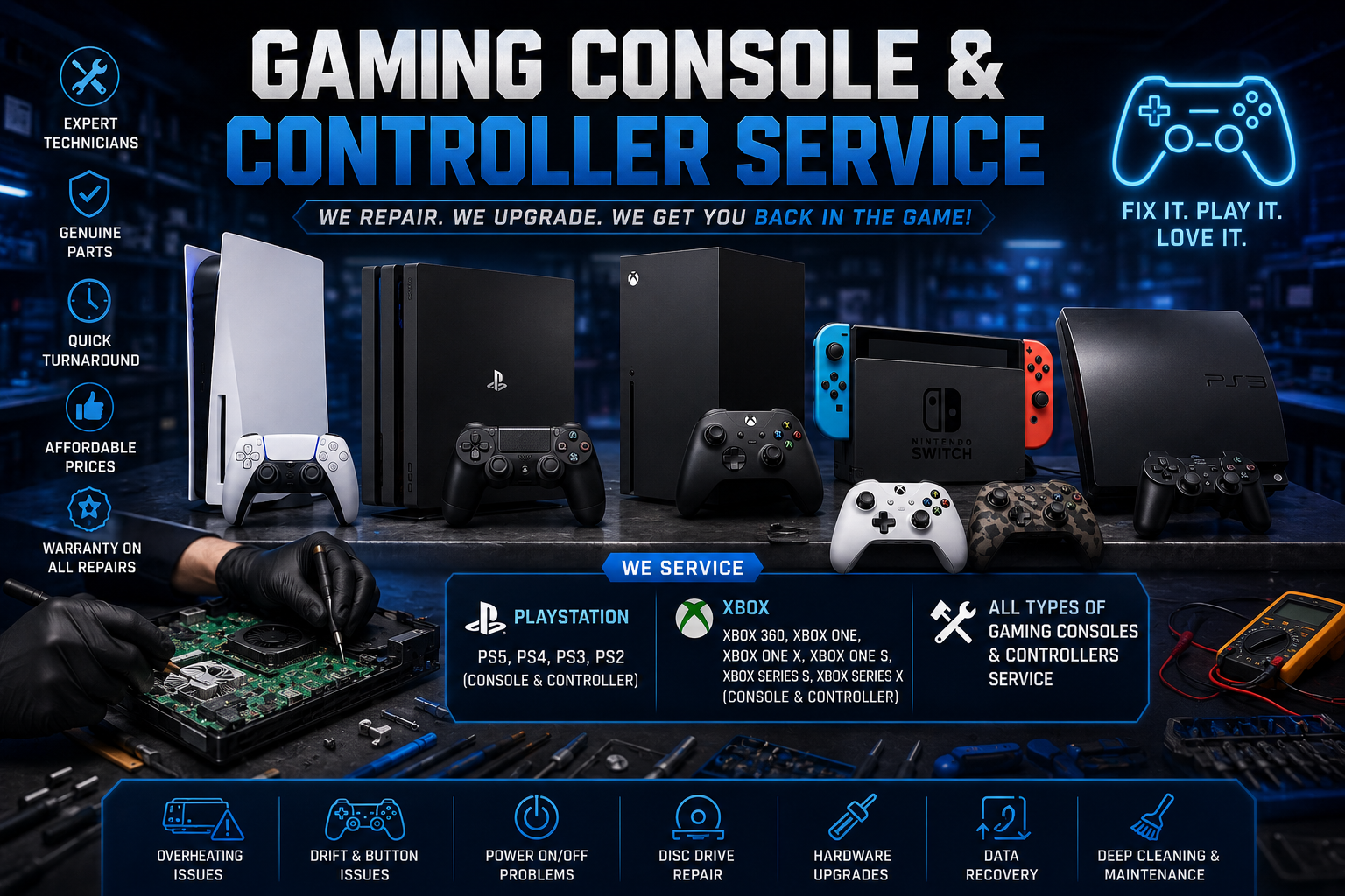 Console and controller repair service illustration
